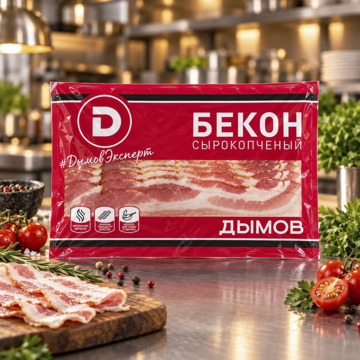 Бекон с/к в/у нарезка Дымов